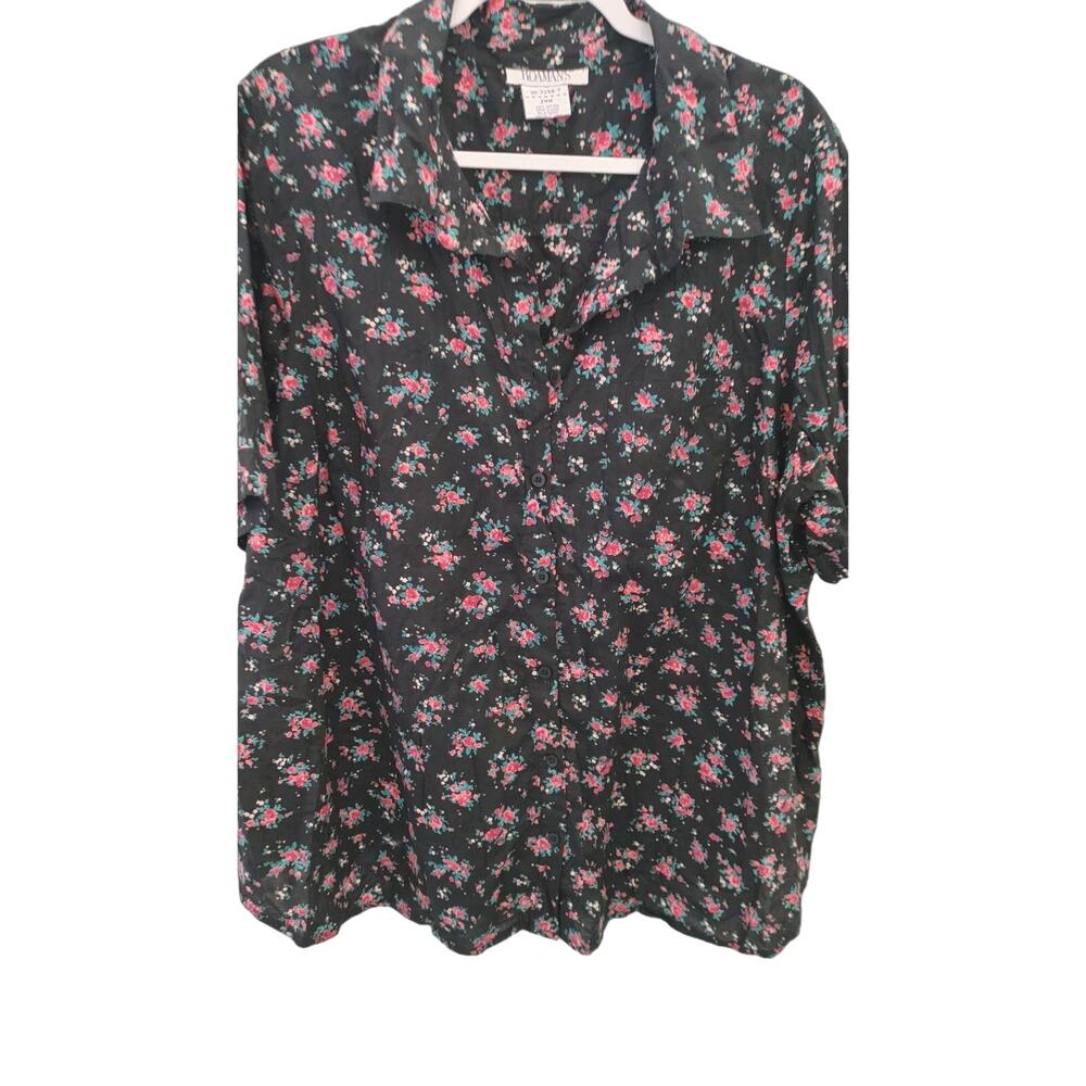 Roaman's Blouse Top Button Front Floral 24W